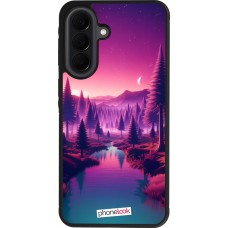 Coque Samsung Galaxy A37 - Silicone rigide noir Paysage Violet-Rose