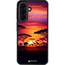 Samsung Galaxy A37 Case Hülle - Silikon schwarz Safari Sonnenuntergang Wildtiere