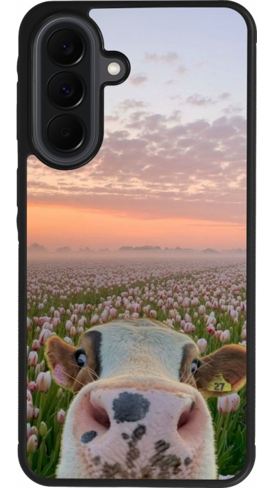 Coque Samsung Galaxy A37 - Silicone rigide noir Cow with tulips Spring 2026