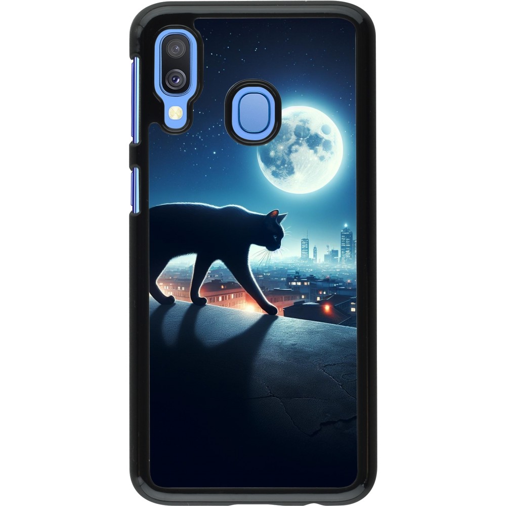 Samsung Galaxy A40 Case Hülle - Schwarze Katze unter dem Vollmond