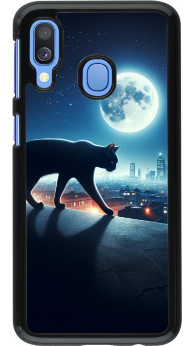 Coque Samsung Galaxy A40 - Chat noir sous la pleine lune