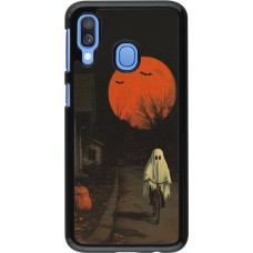 Samsung Galaxy A40 Case Hülle - Halloween 2025 Ghost on a bicycle