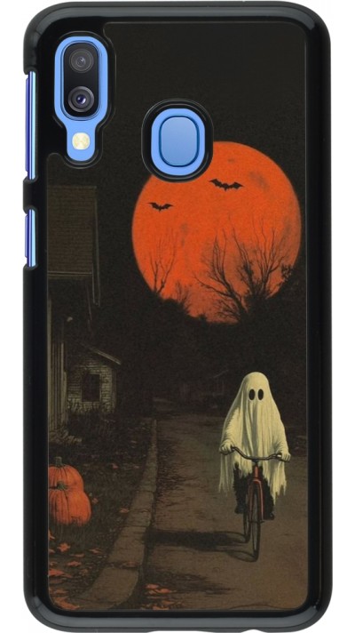 Samsung Galaxy A40 Case Hülle - Halloween 2025 Ghost on a bicycle