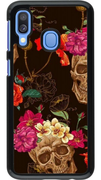 Hülle Samsung Galaxy A40 - Skulls and flowers