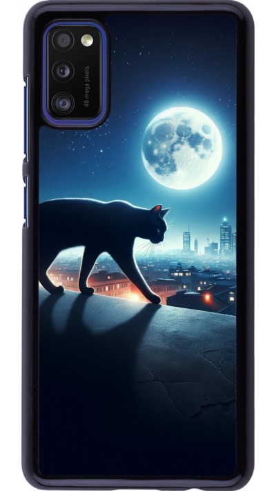 Coque Samsung Galaxy A41 - Chat noir sous la pleine lune