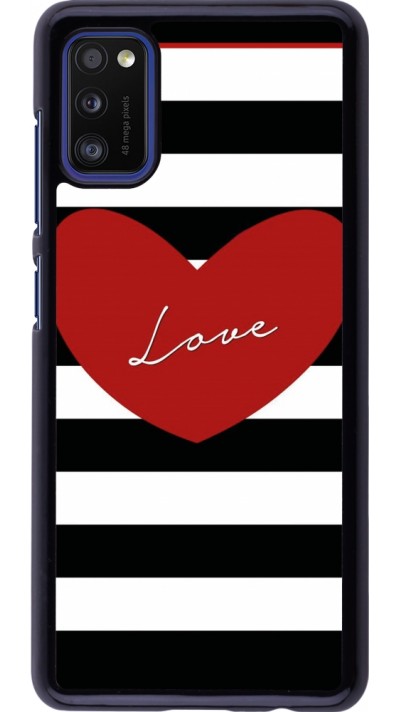 Coque Samsung Galaxy A41 - Valentine 2023 heart black and white lines