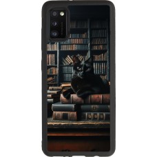 Samsung Galaxy A41 Case Hülle - Silikon schwarz Katze Bücher dunkel