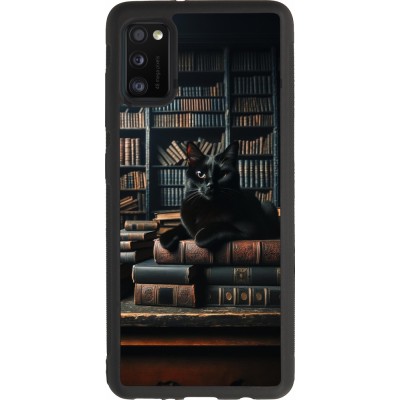 Samsung Galaxy A41 Case Hülle - Silikon schwarz Katze Bücher dunkel