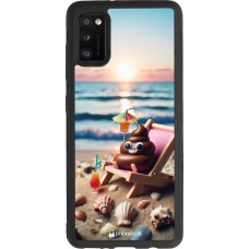 Samsung Galaxy A41 Case Hülle - Silikon schwarz Kackhaufen Emoji auf Liegestuhl