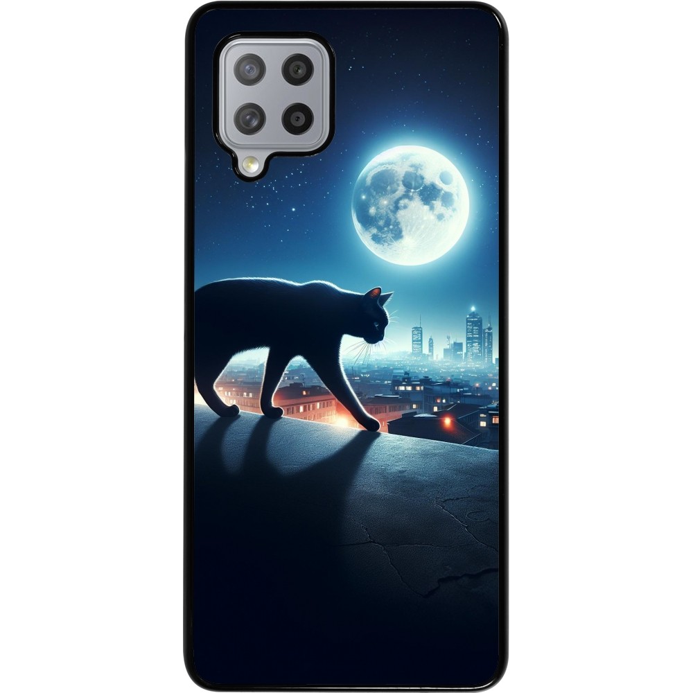 Samsung Galaxy A42 5G Case Hülle - Schwarze Katze unter dem Vollmond