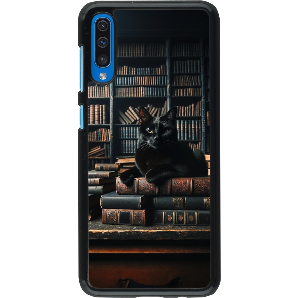 Samsung Galaxy A50 Case Hülle - Katze Bücher dunkel