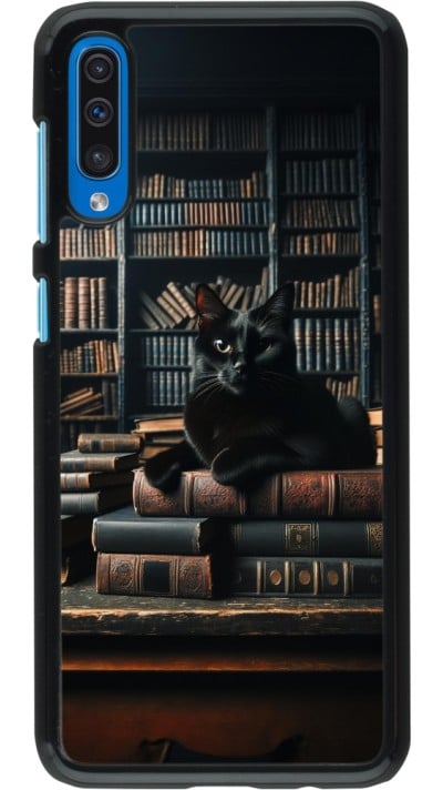 Samsung Galaxy A50 Case Hülle - Katze Bücher dunkel