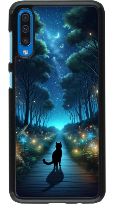 Samsung Galaxy A50 Case Hülle - Schwarze Katze Spaziergang