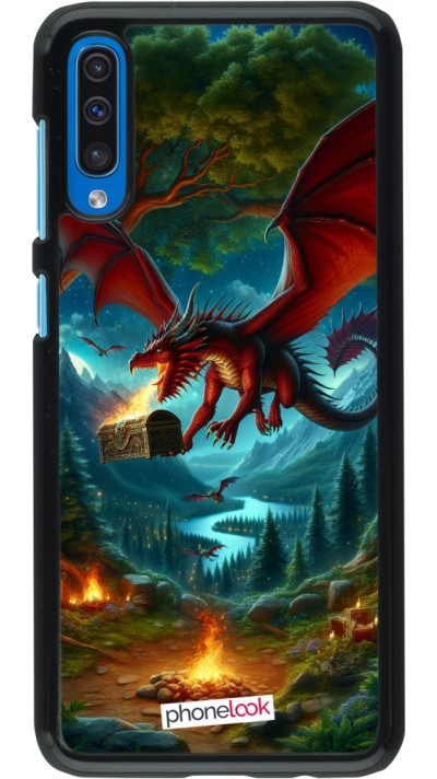 Samsung Galaxy A50 Case Hülle - Drache Fliegend Wald Schatz