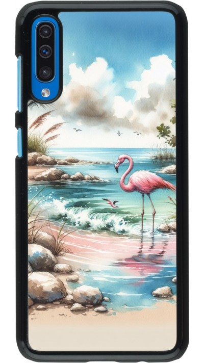 Coque Samsung Galaxy A50 - Flamant rose aquarelle