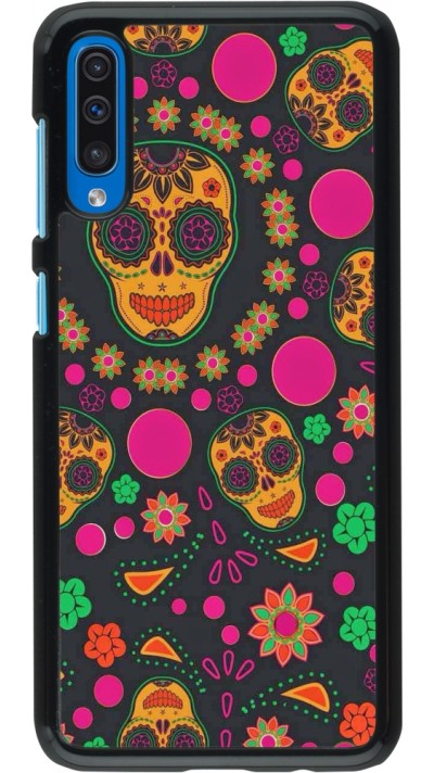 Samsung Galaxy A50 Case Hülle - Halloween 22 colorful mexican skulls