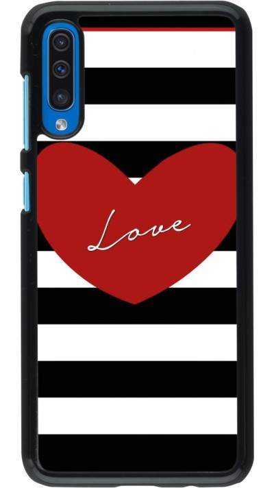 Coque Samsung Galaxy A50 - Valentine 2023 heart black and white lines