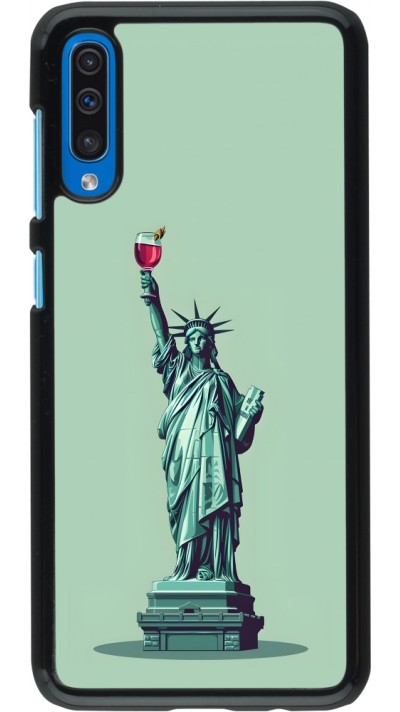 Samsung Galaxy A50 Case Hülle - Freiheitsstatue mit einem Glas Wein