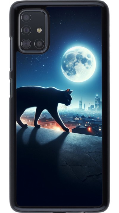 Coque Samsung Galaxy A51 - Chat noir sous la pleine lune