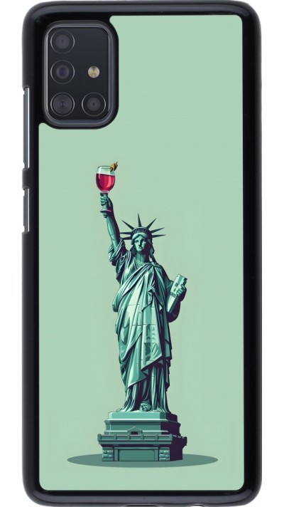 Samsung Galaxy A51 Case Hülle - Freiheitsstatue mit einem Glas Wein