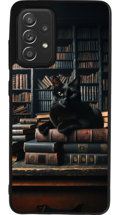 Samsung Galaxy A52 Case Hülle - Silikon schwarz Katze Bücher dunkel