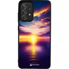 Coque Samsung Galaxy A52 - Silicone rigide noir Coucher soleil jaune violet