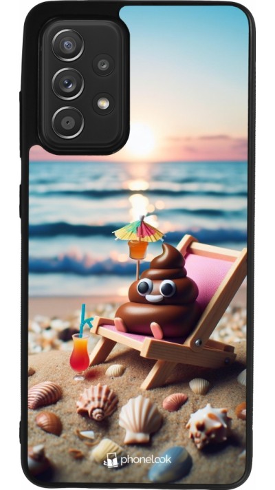 Samsung Galaxy A52 Case Hülle - Silikon schwarz Kackhaufen Emoji auf Liegestuhl