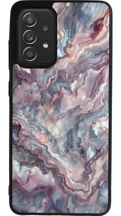 Coque Samsung Galaxy A52 - Silicone rigide noir Marbre violette argentée