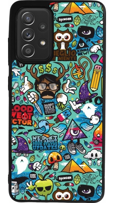 Coque Samsung Galaxy A52 - Silicone rigide noir Mixed Cartoons Turquoise