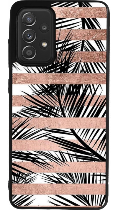 Samsung Galaxy A52 Case Hülle - Silikon schwarz Palm trees gold stripes