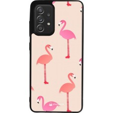 Samsung Galaxy A52 Case Hülle - Silikon schwarz Pink Flamingos Pattern