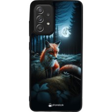 Coque Samsung Galaxy A52 - Silicone rigide noir Renard lune forêt