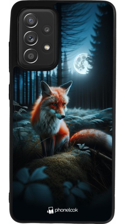 Coque Samsung Galaxy A52 - Silicone rigide noir Renard lune forêt