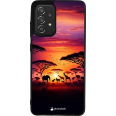 Coque Samsung Galaxy A52 - Silicone rigide noir Safari sunset wildlife