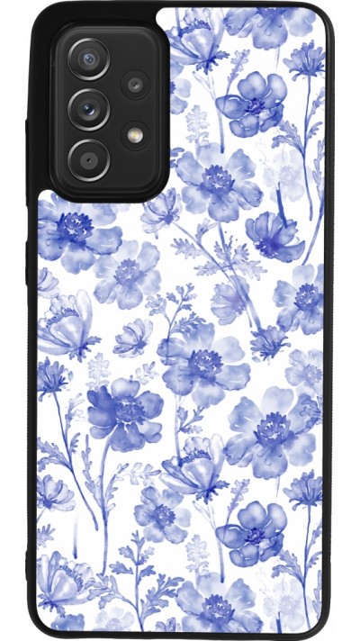 Samsung Galaxy A52 Case Hülle - Silikon schwarz Spring 23 watercolor blue flowers