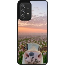 Coque Samsung Galaxy A52 - Silicone rigide noir Cow with tulips Spring 2026