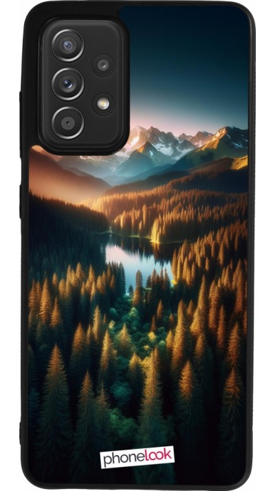 Samsung Galaxy A52 Case Hülle - Silikon schwarz Sonnenuntergang Waldsee