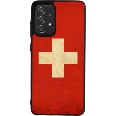 Coque Samsung Galaxy A52 - Silicone rigide noir Vintage Flag SWISS