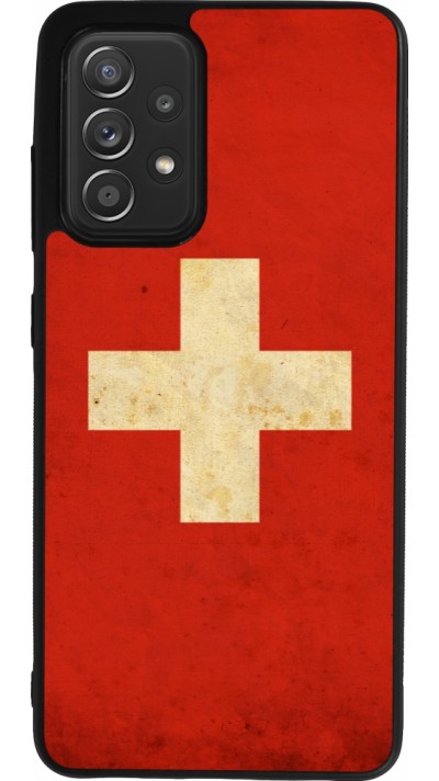 Coque Samsung Galaxy A52 - Silicone rigide noir Vintage Flag SWISS