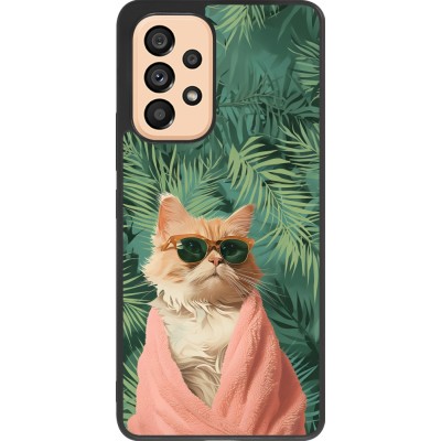 Coque Samsung Galaxy A53 5G - Silicone rigide noir Cat Summer Palms