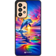 Coque Samsung Galaxy A53 5G - Silicone rigide noir Dauphin arc-en-ciel heureux