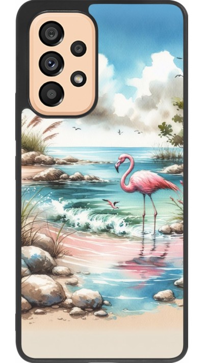 Samsung Galaxy A53 5G Case Hülle - Silikon schwarz Flamingo Aquarell