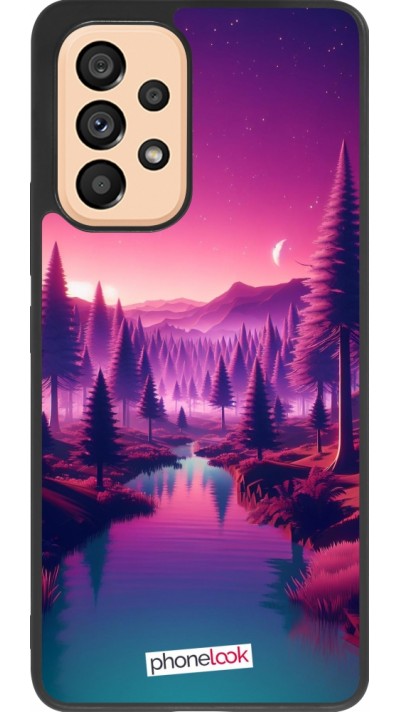 Coque Samsung Galaxy A53 5G - Silicone rigide noir Paysage Violet-Rose