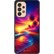 Coque Samsung Galaxy A53 5G - Silicone rigide noir Plage coucher soleil flashy