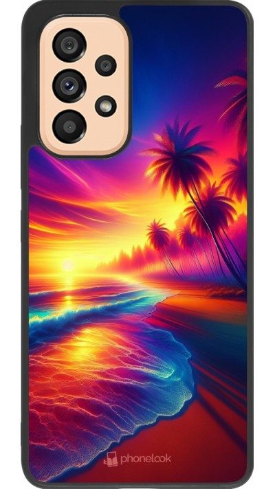Coque Samsung Galaxy A53 5G - Silicone rigide noir Plage coucher soleil flashy