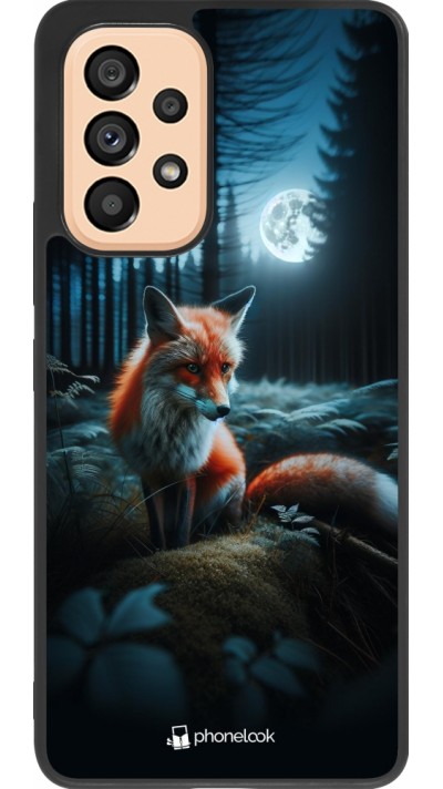Coque Samsung Galaxy A53 5G - Silicone rigide noir Renard lune forêt