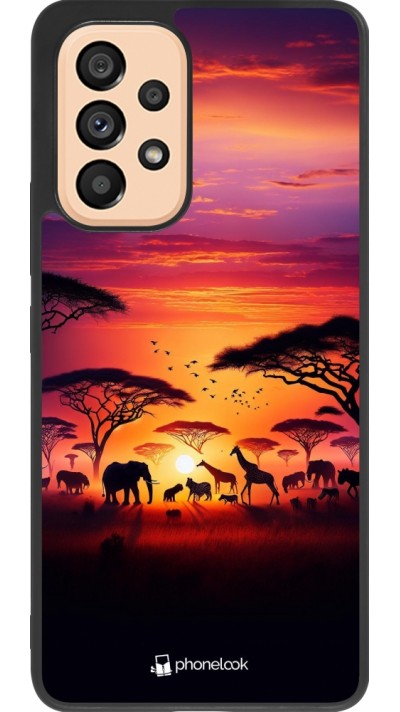Samsung Galaxy A53 5G Case Hülle - Silikon schwarz Safari Sonnenuntergang Wildtiere