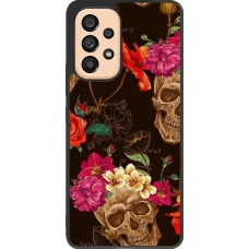 Coque Samsung Galaxy A53 5G - Silicone rigide noir Skulls and flowers