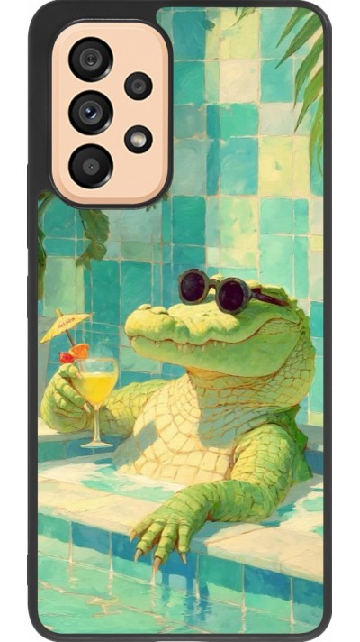 Coque Samsung Galaxy A53 5G - Silicone rigide noir Crocodile in the swimming pool Summer 2026