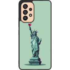 Samsung Galaxy A53 5G Case Hülle - Silikon schwarz Freiheitsstatue mit einem Glas Wein